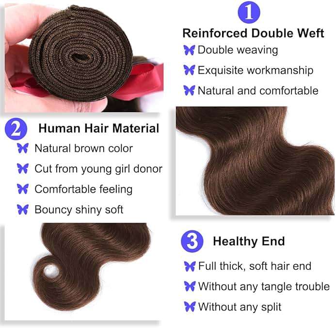LUXEDIVA Chocolate Brown Human Hair Bundles 12A Body Wave Bundles Human Hair 14 16 18 18 Inch 4 Bundles Unprocessed 100% Indian Chocolate Color 4 Brown Real Hair Extensions - Image 8