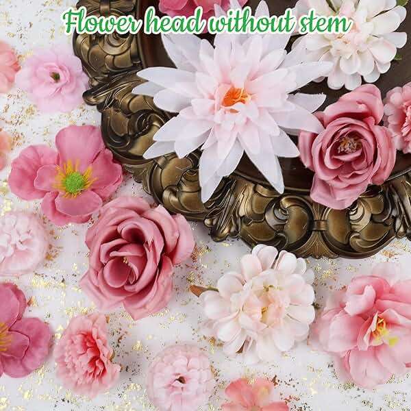 Nagobi 56 PCS Pink Fake Flowers Heads, Bulk Silk Flowers for Crafts, Mini Faux Flower Heads for Graduation Cap, DIY Wreath, Wedding Birthday Party Decor, Centerpieces - Image 4