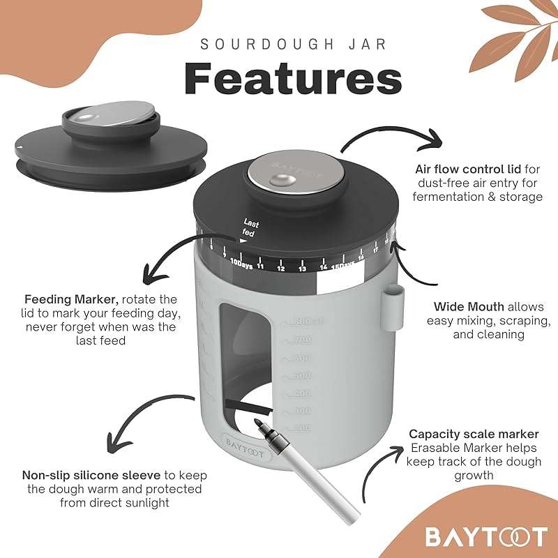 Wide Mouth Sourdough Jar Starter Kit 33 oz - UPGRADED 2026 DESIGN with Reinforced Thick Glass Base - Ideal Sourdough Jar for Fermentation, Airflow Lid, Feeding Marker & Spatula Included (Grey) - Image 2