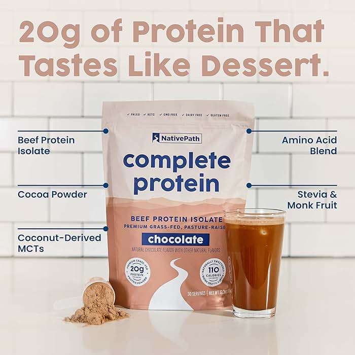 NativePath Beef Protein Powder Chocolate – 20g Grass-Fed Pasture-Raised Isolate with MCTs & Amino Acids – Dairy Free, Zero Sugar, Keto & Paleo, 30 Servings - Image 5