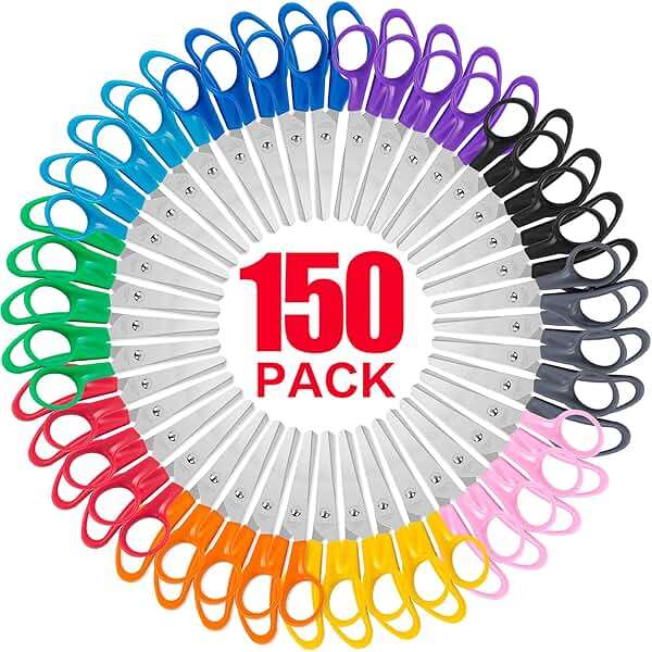 Toidgy 150 Packs Kids Scissors, 5 Inch Scissors Bulk for School, Blunt Tip Scissor for Kids Student Teacher, Safety Scissor for Preschool Classroom Office Home, School Supplies Craft Cutting Paper - Image 1