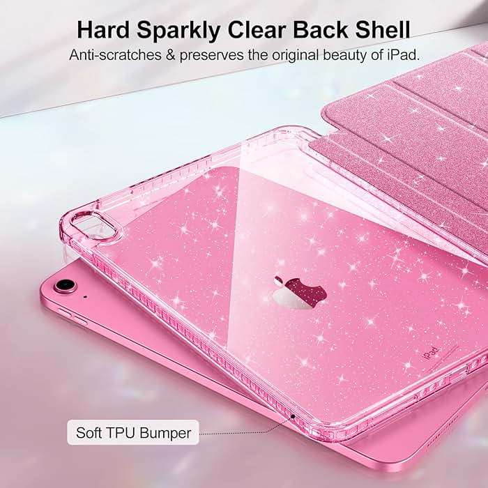 Fintie Slim Case for iPad (A16) 11th Generation 11 Inch (2025), iPad 10th Generation 10.9 Inch (2022) - Glittering Sparkly Shockproof Cover with Shiny Clear Back Shell & Pencil Holder, Pink - Image 3