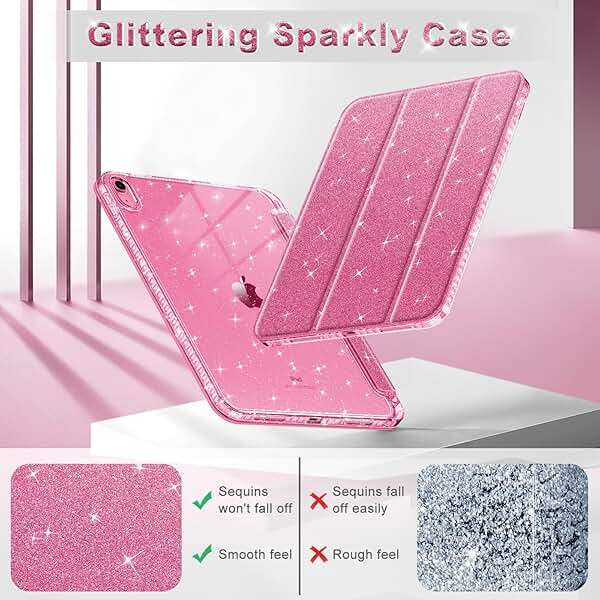 Fintie Slim Case for iPad (A16) 11th Generation 11 Inch (2025), iPad 10th Generation 10.9 Inch (2022) - Glittering Sparkly Shockproof Cover with Shiny Clear Back Shell & Pencil Holder, Pink - Image 4