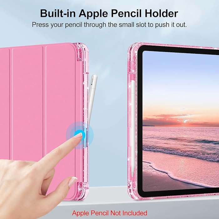 Fintie Slim Case for iPad (A16) 11th Generation 11 Inch (2025), iPad 10th Generation 10.9 Inch (2022) - Glittering Sparkly Shockproof Cover with Shiny Clear Back Shell & Pencil Holder, Pink - Image 6