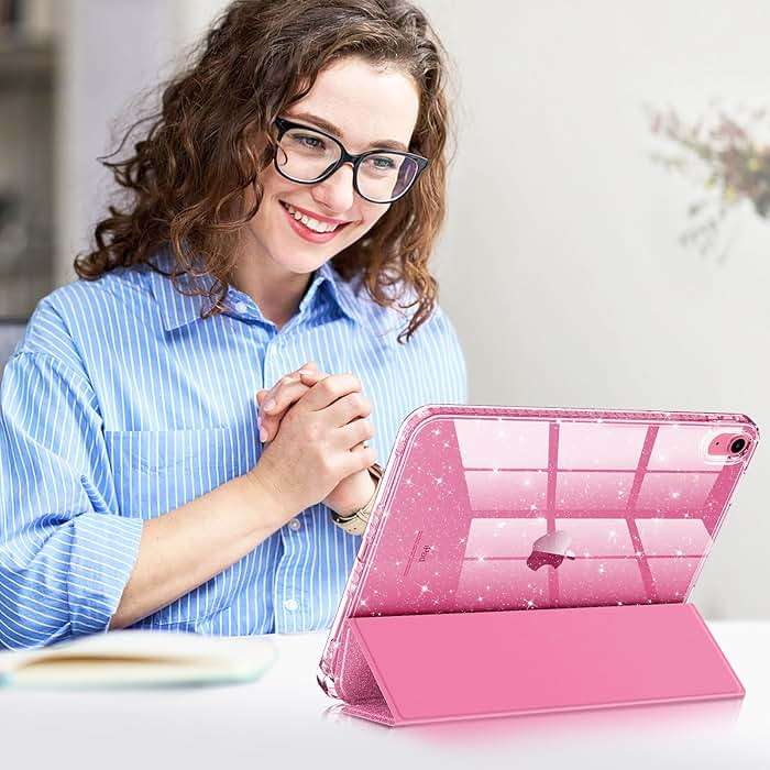Fintie Slim Case for iPad (A16) 11th Generation 11 Inch (2025), iPad 10th Generation 10.9 Inch (2022) - Glittering Sparkly Shockproof Cover with Shiny Clear Back Shell & Pencil Holder, Pink - Image 8