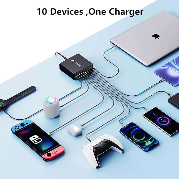 320W USB C Charger Block, 10-Port USB C Charging Station GaN III PD 65W Laptop Fast Charger Adapter for MacBook Pro/Air, DELL, iPad, iPhone, Samsung Galaxy Black - Image 4