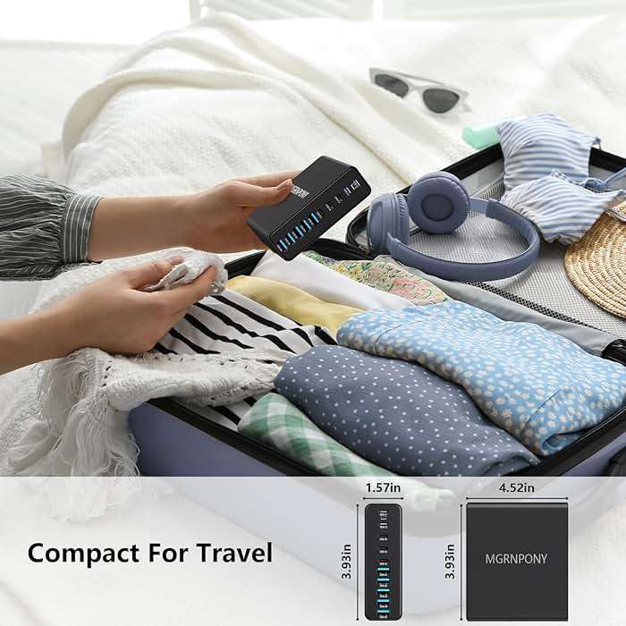 320W USB C Charger Block, 10-Port USB C Charging Station GaN III PD 65W Laptop Fast Charger Adapter for MacBook Pro/Air, DELL, iPad, iPhone, Samsung Galaxy Black - Image 6