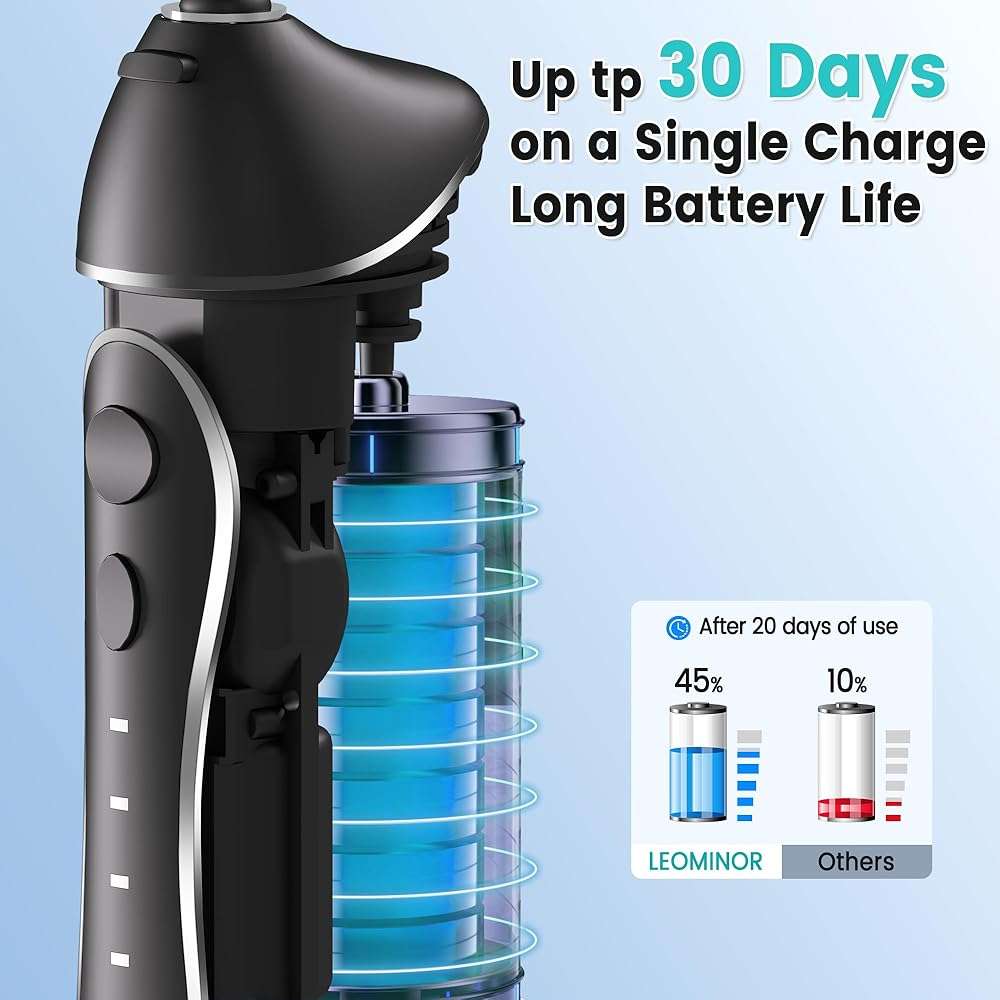 Leominor Water Flosser Pick for Teeth, 300ML Portable Oral Irrigator Upgraded Tank Removable,IPX7 Waterproof, Rechargeable Travel Teeth Cleaner, Professional Electric Flossing Machine (Black) - Image 4