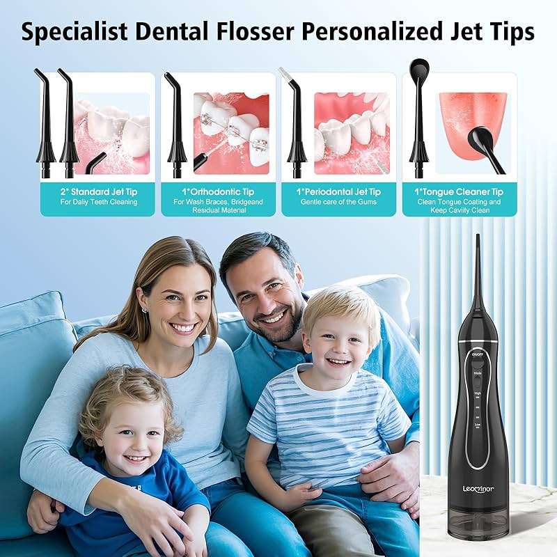 Leominor Water Flosser Pick for Teeth, 300ML Portable Oral Irrigator Upgraded Tank Removable,IPX7 Waterproof, Rechargeable Travel Teeth Cleaner, Professional Electric Flossing Machine (Black) - Image 7