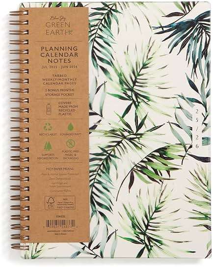 Blue Sky Sustainability 2025-2026 Weekly and Monthly Academic Year Planner Calendar, July 2025 - June 2026, 5.875" x 8.625", Flexible Cover From Recycled Plastic, Wirebound, Laminated Tabs, Storage Pocket, Shawna - Image 1