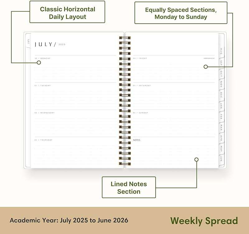 Blue Sky Sustainability 2025-2026 Weekly and Monthly Academic Year Planner Calendar, July 2025 - June 2026, 5.875" x 8.625", Flexible Cover From Recycled Plastic, Wirebound, Laminated Tabs, Storage Pocket, Shawna - Image 3