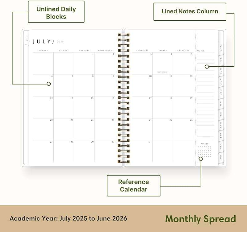 Blue Sky Sustainability 2025-2026 Weekly and Monthly Academic Year Planner Calendar, July 2025 - June 2026, 5.875" x 8.625", Flexible Cover From Recycled Plastic, Wirebound, Laminated Tabs, Storage Pocket, Shawna - Image 4