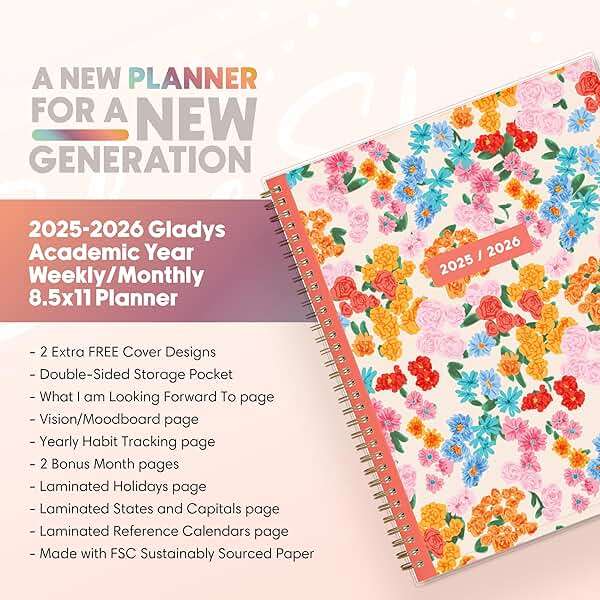 Blue Sky Gen Z 2025-2026 Weekly and Monthly Academic Year Planner Calendar, July 2025 - June 2026, 8.5" x 11", Flexible Interchangeable Cover, Wirebound, Laminated Tabs, Storage Pocket, Gladys - Image 8