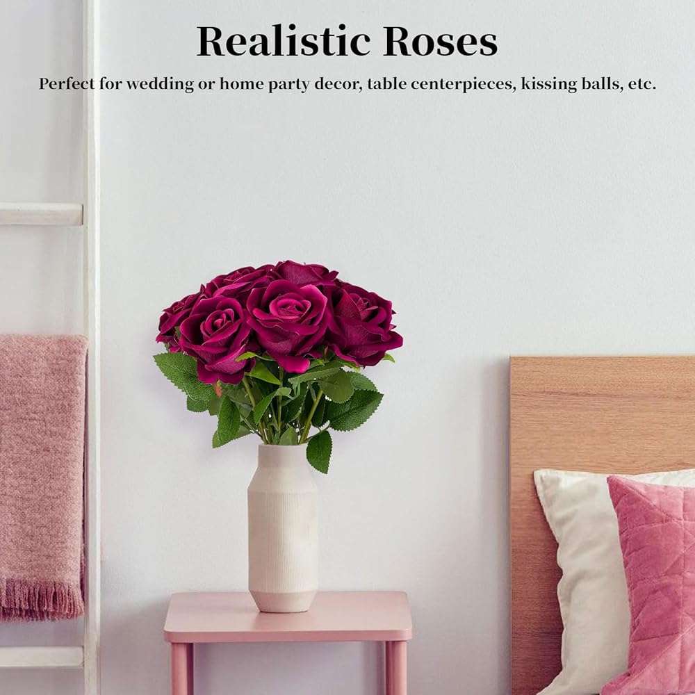 DECEED 10 PCS Artificial Roses with Long Stems Silk Flowers Realistic Foam Flowers Fake Roses for Valentine's Day Home Wedding Halloween Decor(Rose Red) - Image 4