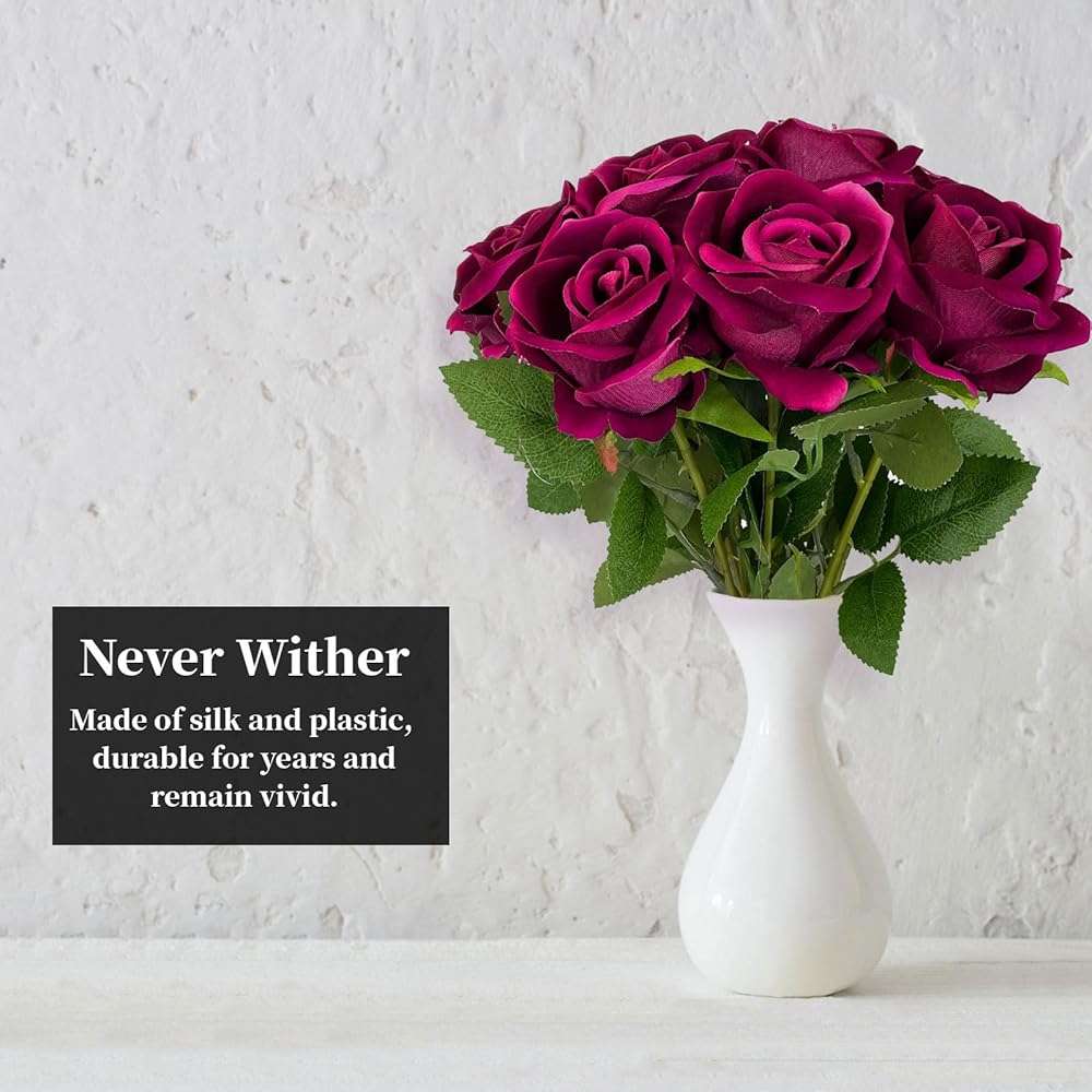 DECEED 10 PCS Artificial Roses with Long Stems Silk Flowers Realistic Foam Flowers Fake Roses for Valentine's Day Home Wedding Halloween Decor(Rose Red) - Image 6