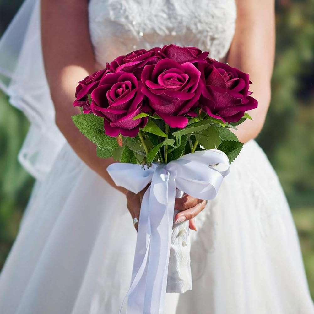 DECEED 10 PCS Artificial Roses with Long Stems Silk Flowers Realistic Foam Flowers Fake Roses for Valentine's Day Home Wedding Halloween Decor(Rose Red) - Image 7