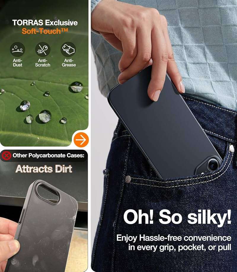 TORRAS Magnetic Slim Fit for iPhone 17e Case for iPhone 16e Case, Ultra-Thin & Fit for MagSafe, Lightweight Matte Anti-Scratch Hard PC Cover Case for iPhone 16e/17e Phone Case 6.1 inch, Black - Image 9