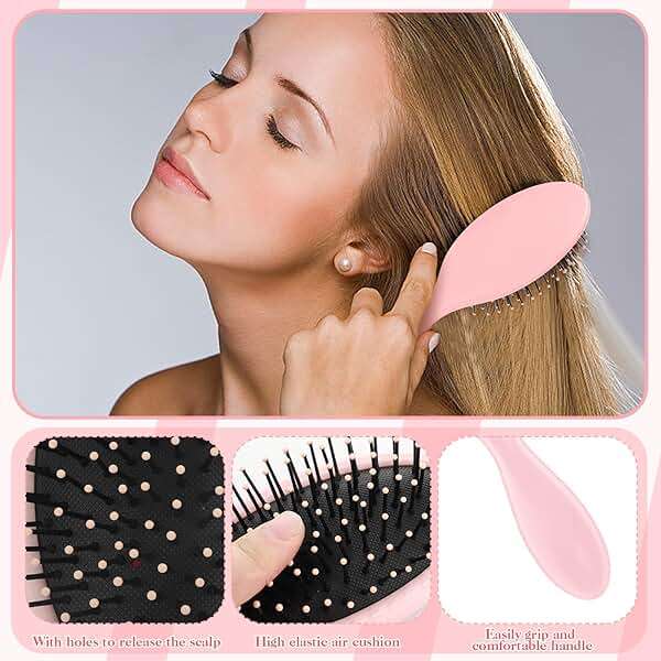 6 Pieces Detangling Styling Comb Set for Women and Men - Hair Brush for Straight, Curly, and All Hair Types(Pink) - Image 2
