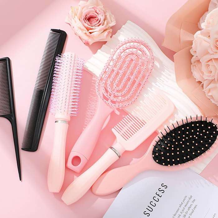 6 Pieces Detangling Styling Comb Set for Women and Men - Hair Brush for Straight, Curly, and All Hair Types(Pink) - Image 4