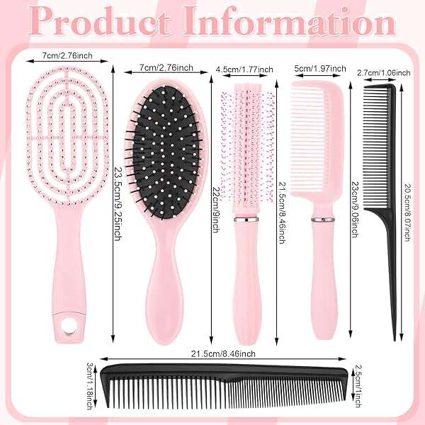6 Pieces Detangling Styling Comb Set for Women and Men - Hair Brush for Straight, Curly, and All Hair Types(Pink) - Image 6