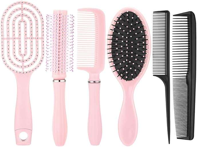 6 Pieces Detangling Styling Comb Set for Women and Men - Hair Brush for Straight, Curly, and All Hair Types(Pink) - Image 8