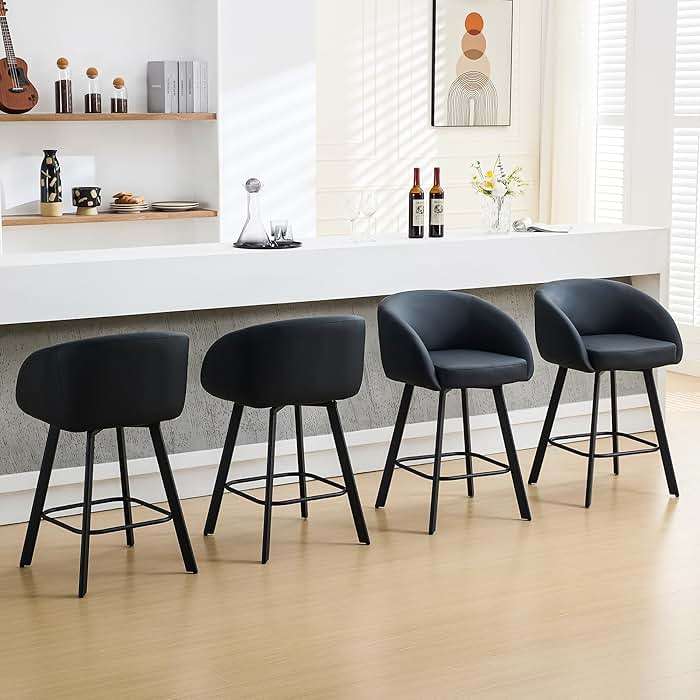 FIRAVOE Bar Stools Set of 4, 26" Swivel Bar Height Bar Stools with Back and Arms, Faux Leather Kitchen Barstools Counter Height for Kitchen Island (4PCS Black, 26 Inch) - Image 1