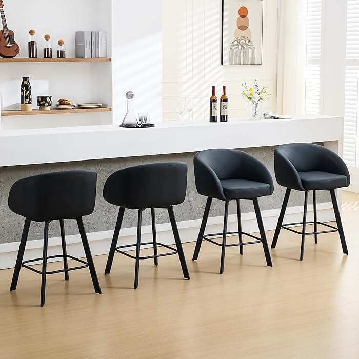 FIRAVOE Bar Stools Set of 4, 26" Swivel Bar Height Bar Stools with Back and Arms, Faux Leather Kitchen Barstools Counter Height for Kitchen Island (4PCS Black, 26 Inch) - Product Image