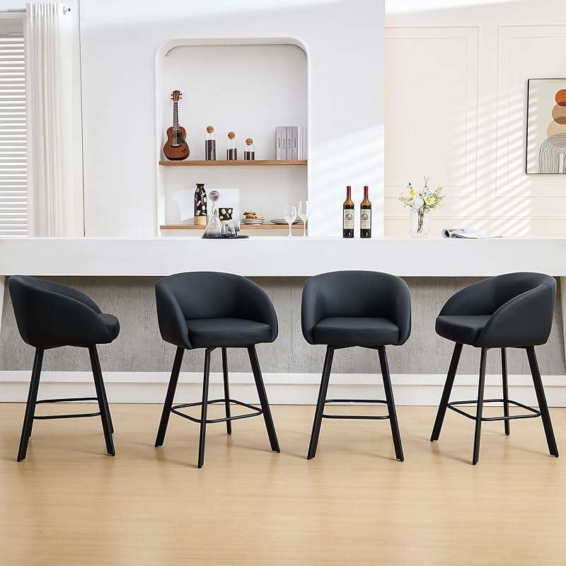 FIRAVOE Bar Stools Set of 4, 26" Swivel Bar Height Bar Stools with Back and Arms, Faux Leather Kitchen Barstools Counter Height for Kitchen Island (4PCS Black, 26 Inch) - Image 6