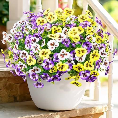 MARTINE MALL 8 Bundles Look Real Artificial Flowers for Outdoors, Realistic Fake Outdoor Flowers, UV Resistant Silk Pansy Flowers for Outside Faux Flower Plants for Outdoor Porch Garden, Mixed Colors - Product Image