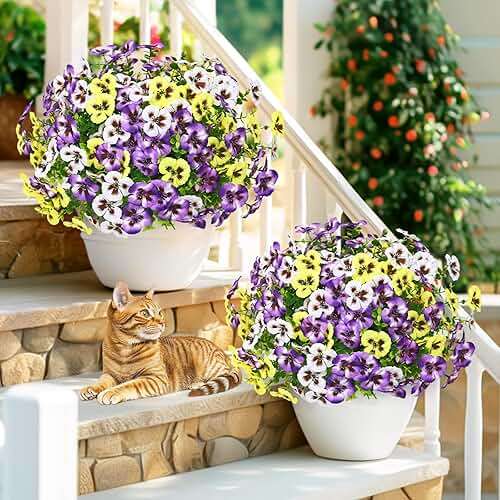 MARTINE MALL 8 Bundles Look Real Artificial Flowers for Outdoors, Realistic Fake Outdoor Flowers, UV Resistant Silk Pansy Flowers for Outside Faux Flower Plants for Outdoor Porch Garden, Mixed Colors - Image 6