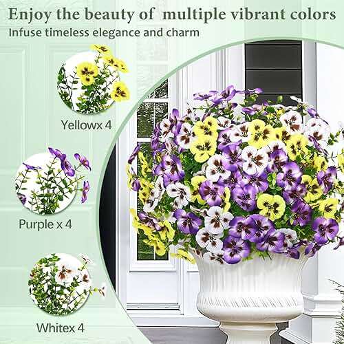 MARTINE MALL 8 Bundles Look Real Artificial Flowers for Outdoors, Realistic Fake Outdoor Flowers, UV Resistant Silk Pansy Flowers for Outside Faux Flower Plants for Outdoor Porch Garden, Mixed Colors - Image 8