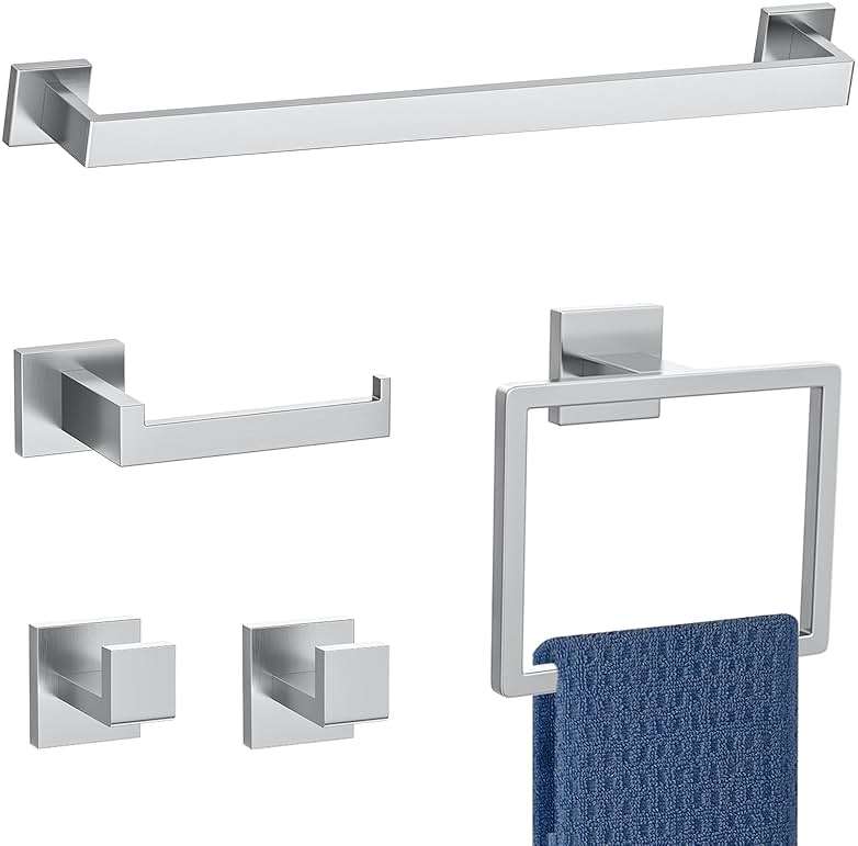 5 Pieces Towel Bar Set Brushed Nickel Bathroom Hardware Accessories Set SUS304 Stainless Steel Towel Holder Set for Bathroom 23.6 Inch Towel Bar,Towel Rack Wall Mounted - Image 1