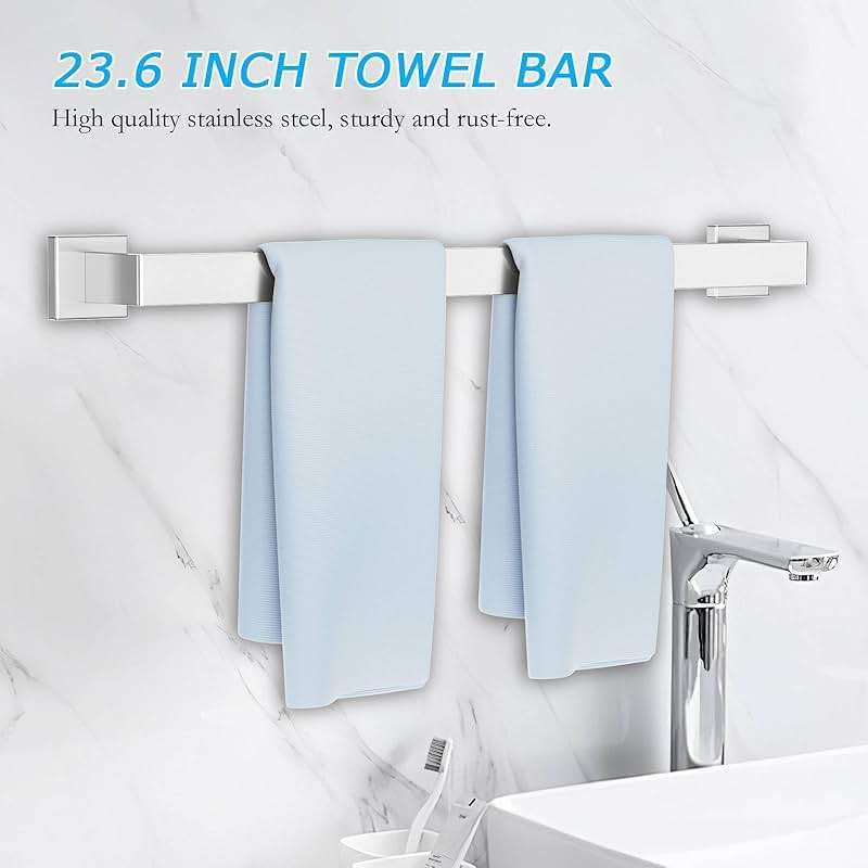 5 Pieces Towel Bar Set Brushed Nickel Bathroom Hardware Accessories Set SUS304 Stainless Steel Towel Holder Set for Bathroom 23.6 Inch Towel Bar,Towel Rack Wall Mounted - Image 3