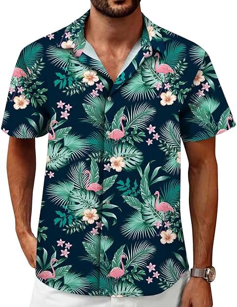 Hawaiian Shirt for Men Tropical Shirts Summer Beach Button Down Short Sleeve Luau Aloha Floral Cruise Vacation Outfit 2026 - Product Image
