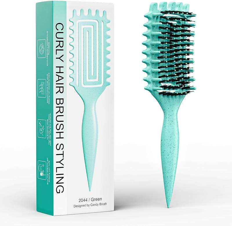 ABOYOY Curl Defining Brush with Side Gear for Curly Hair, Detangling & Styling Brush for Women Men, Lightweight Ergonomic Candy Brush Works on Wet or Dry Hair(green) - Image 1