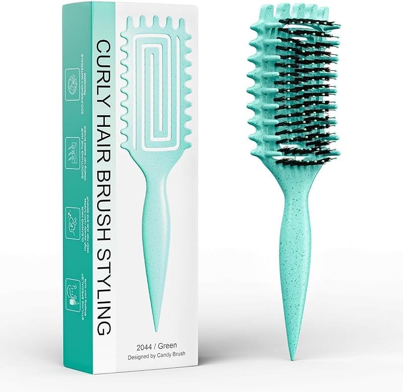 ABOYOY Curl Defining Brush with Side Gear for Curly Hair, Detangling & Styling Brush for Women Men, Lightweight Ergonomic Candy Brush Works on Wet or Dry Hair(green) - Product Image