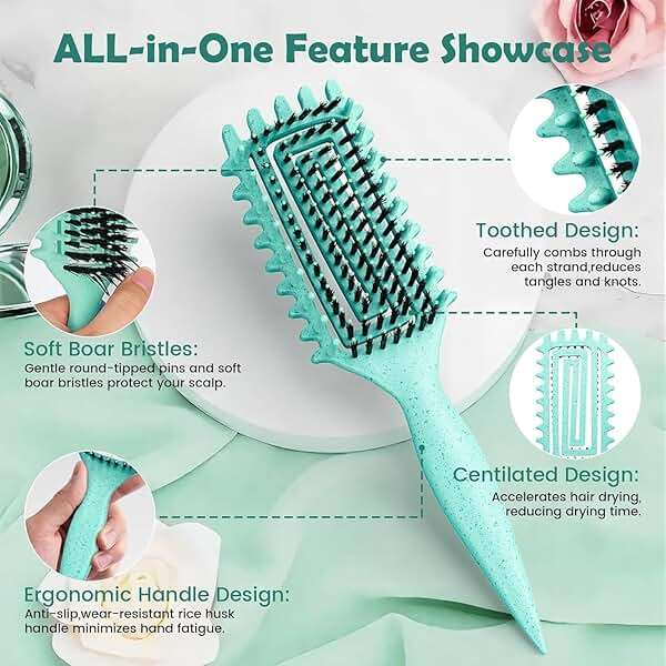 ABOYOY Curl Defining Brush with Side Gear for Curly Hair, Detangling & Styling Brush for Women Men, Lightweight Ergonomic Candy Brush Works on Wet or Dry Hair(green) - Image 2