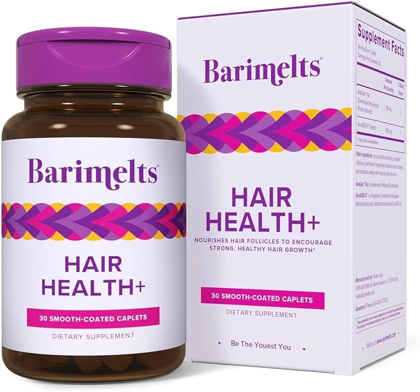 BariMelts Hair Health+ – Helps Reduce Hair Thinning for GLP-1 Users or Bariatric Patients – Hair Growth Supplement with Clinically Studied AnaGain™ Nu and Keratin – 1-Month Supply - Product Image