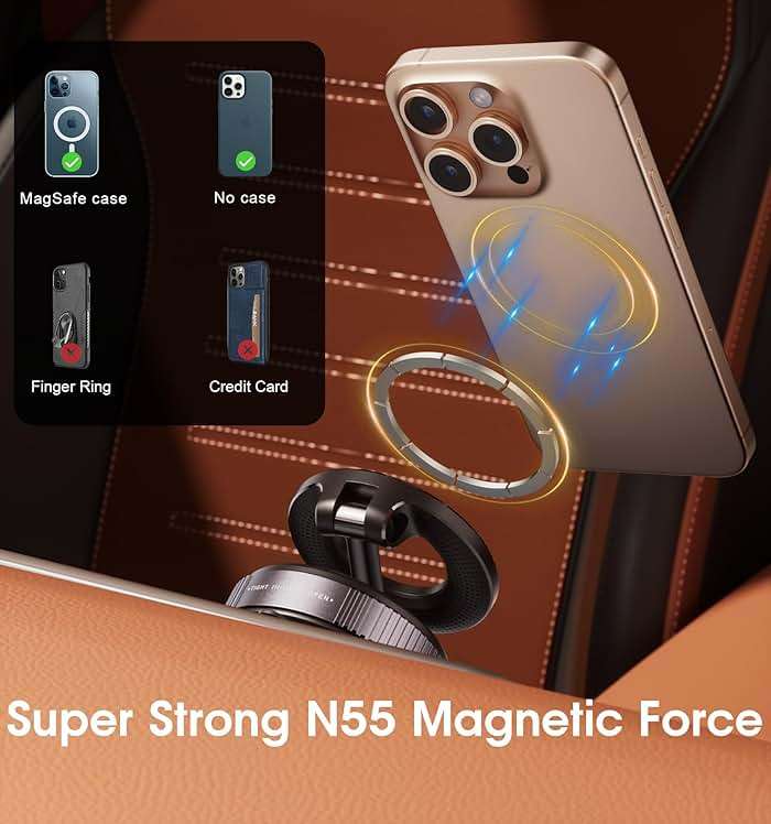 REOKILY 2026 Upgraded Vacuum Magnetic Car Phone Holder 360° Reinforced 96LBS Ultra Suction Cup Phone Mount for MagSafe Cell Phone Holders for Your Car/Gym/Mirror Mount for iPhone & Android - Image 7