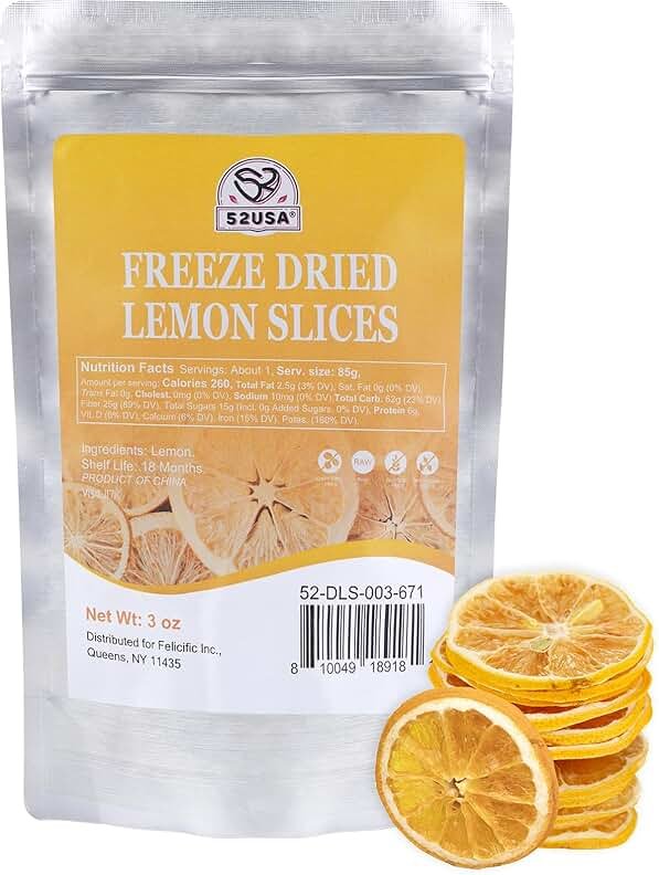 52USA Freeze Dried Lemon Slices, 3oz (85g), Dehydrated Lemon Slices for Teas, Infused Water, All Natural, No Additives, No Sugar Added, Dried Fruit for Cocktails, Baking & Garnishing - Product Image