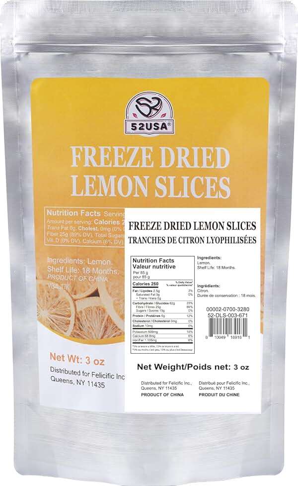 52USA Freeze Dried Lemon Slices, 3oz (85g), Dehydrated Lemon Slices for Teas, Infused Water, All Natural, No Additives, No Sugar Added, Dried Fruit for Cocktails, Baking & Garnishing - Image 2