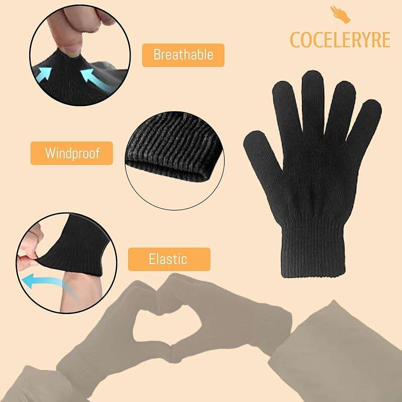 COCELERYRE Winter Warm Knit Gloves for Women Teens Stretchy Full Finger Gloves for Running Driving Hiking 2 Pairs - Image 3