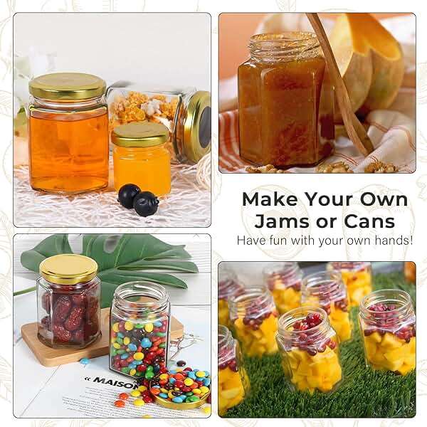 Waymind 6 oz Hexagon Glass Jars with Gold Lids, 30 Pcs Canning Jars for Jam, Honey, Jelly, Candy, Candle, Wedding Favors, Baby Shower Favors, Spice Jars Crafts with Stickers and Pen for Labeling - Image 7