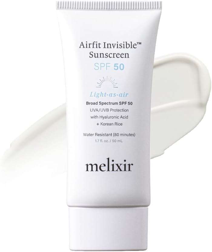 Melixir Airfit Invisible™ Sunscreen SPF 50, Broad Spectrum Korean Rice Sunscreen for Face, Hyaluronic Acid, Moisturizing Daily Protection for Sensitive Skin, No White Cast, Waterproof (1.7fl.oz./50ml) - Image 1