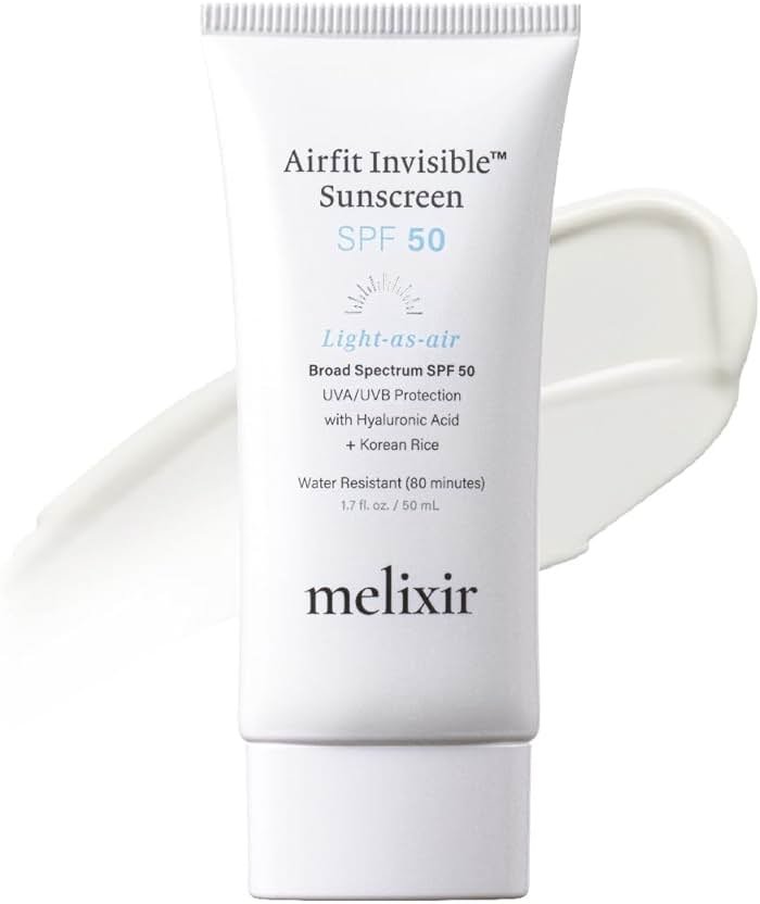 Melixir Airfit Invisible™ Sunscreen SPF 50, Broad Spectrum Korean Rice Sunscreen for Face, Hyaluronic Acid, Moisturizing Daily Protection for Sensitive Skin, No White Cast, Waterproof (1.7fl.oz./50ml) - Product Image