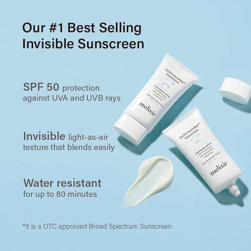Melixir Airfit Invisible™ Sunscreen SPF 50, Broad Spectrum Korean Rice Sunscreen for Face, Hyaluronic Acid, Moisturizing Daily Protection for Sensitive Skin, No White Cast, Waterproof (1.7fl.oz./50ml) - Image 2