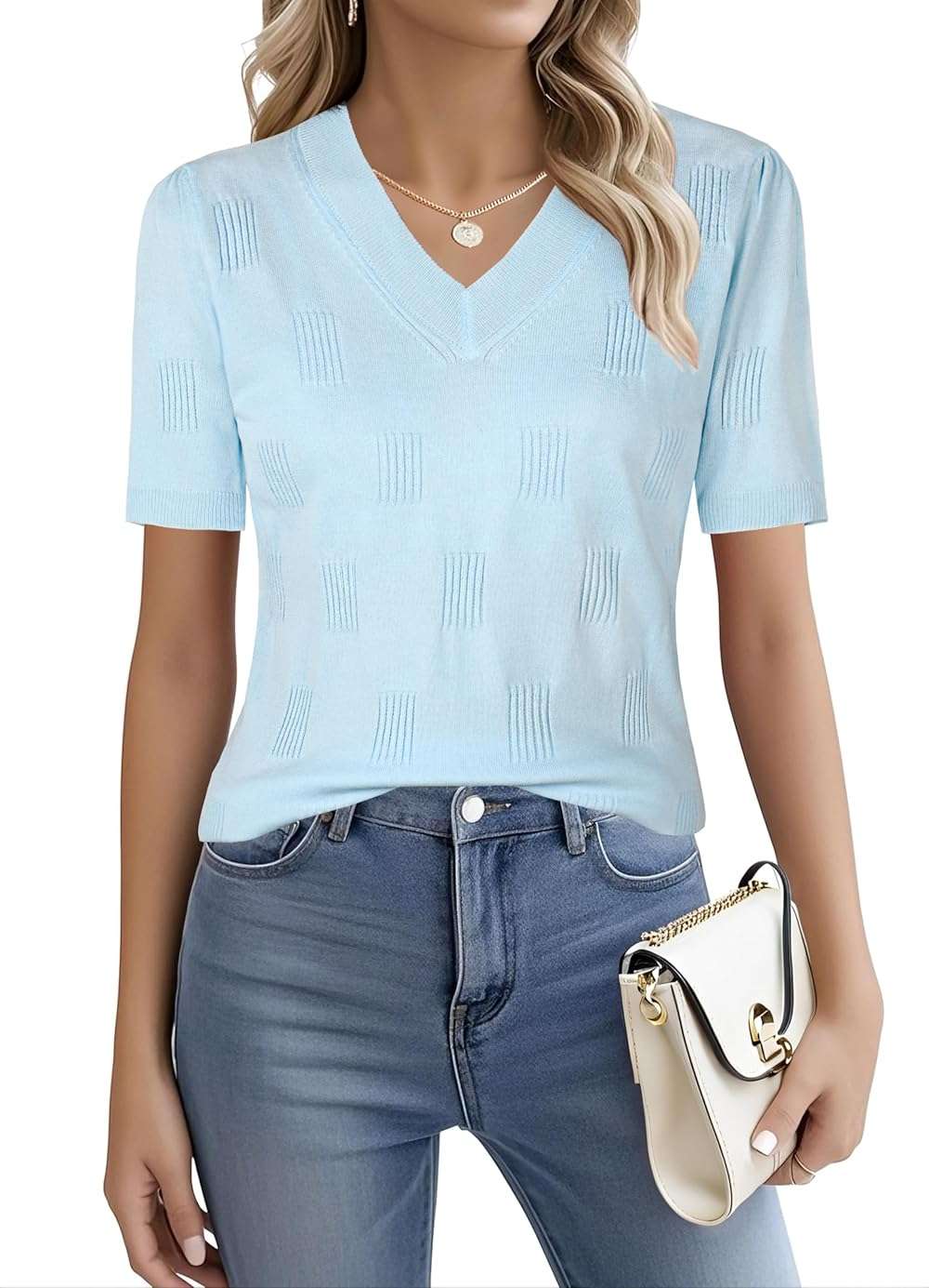 Ninedaily Women's Tops Short Sleeve Sweater Knit T-Shirts Dressy Casual Blouses - Image 1