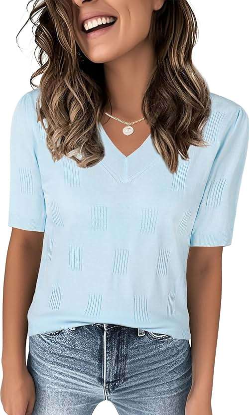 Ninedaily Women's Tops Short Sleeve Sweater Knit T-Shirts Dressy Casual Blouses - Image 2