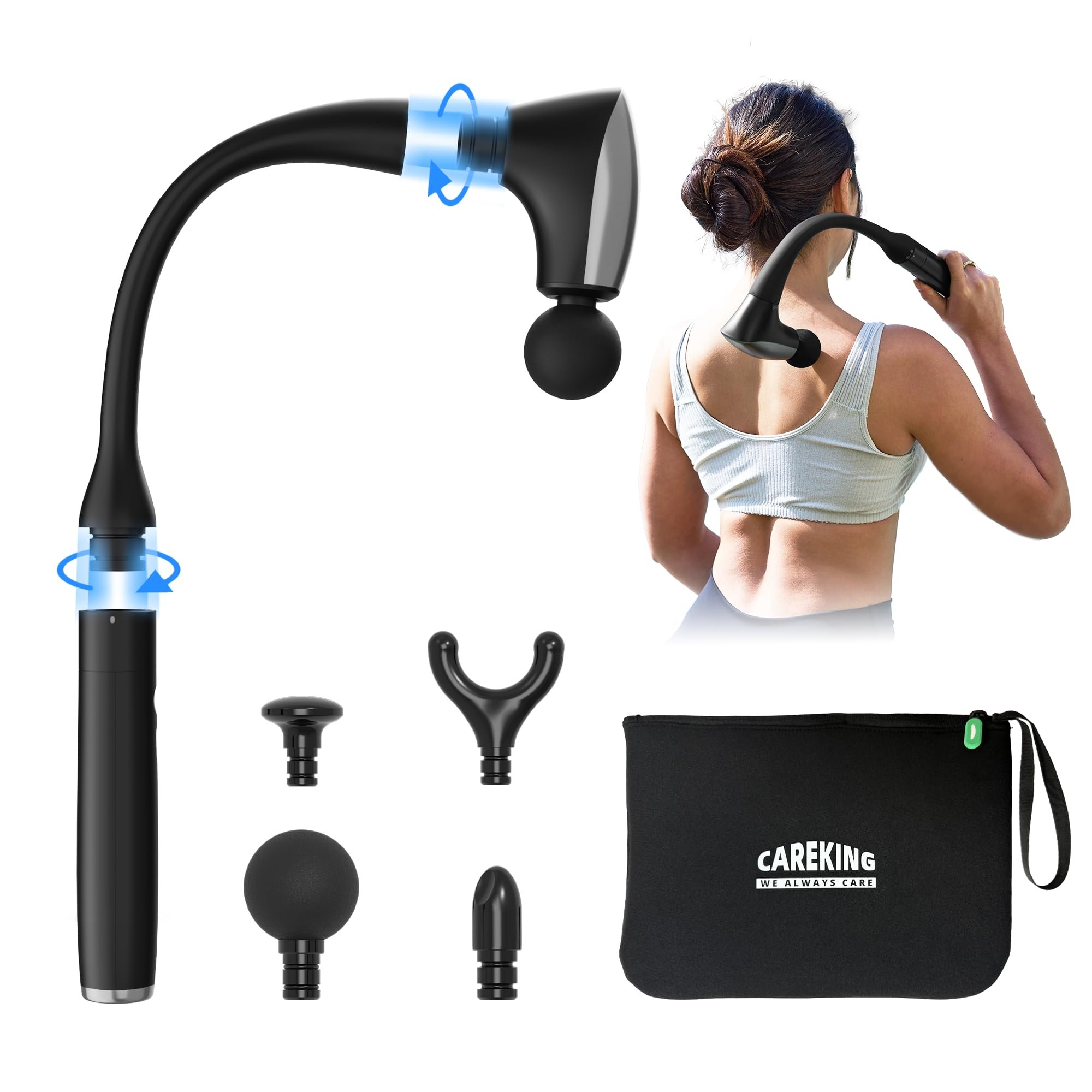 CAREKING 2-in-1 Detachable Muscle Massage Gun Deep Tissue with 20'' Extension Handle, Back and Neck Massager for Pain Relief, Handheld Massager for Shoulder Lower Back Leg Waist, FSA-HSA Eligible - Product Image