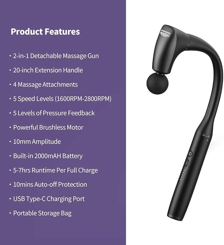 CAREKING 2-in-1 Detachable Muscle Massage Gun Deep Tissue with 20'' Extension Handle, Back and Neck Massager for Pain Relief, Handheld Massager for Shoulder Lower Back Leg Waist, FSA-HSA Eligible - Image 9
